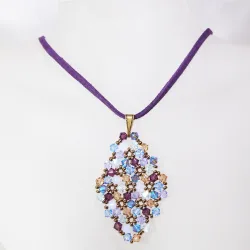 Pendant 65cm - Shea Rhombus M-Purple Suedine - Pendant 65cm - Laiton bronze